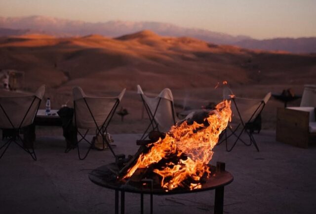 Sunset over the rocky hills of Agafay Desert
